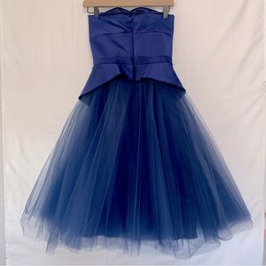 NHA KHANH Navy Satin and Tulle Strapless Dress NWT Size 4